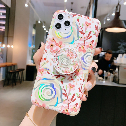 iPhone 12 mini Colorful Laser Flower Series IMD TPU Mobile Phone Case With Folding Stand - Lyre Coral KB4