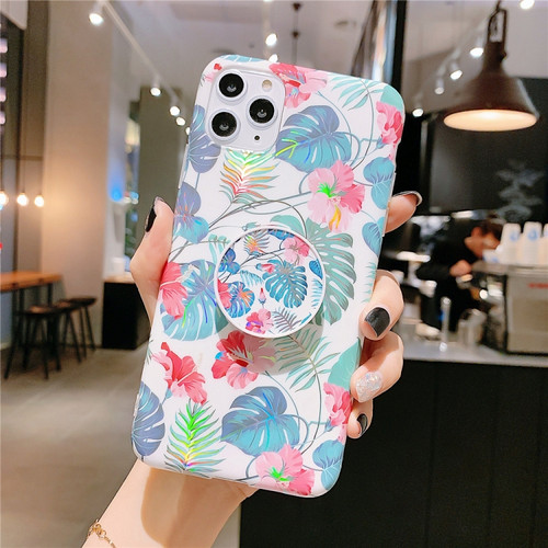 iPhone 12 mini Colorful Laser Flower Series IMD TPU Mobile Phone Case With Folding Stand - Monstera KB3