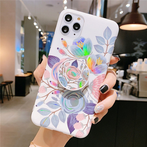 iPhone 12 mini Colorful Laser Flower Series IMD TPU Mobile Phone Case With Folding Stand - Begonia Flowers KB2