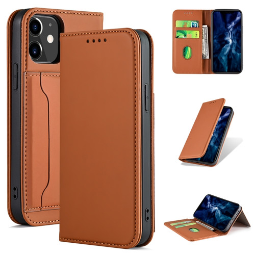 iPhone 12 mini Strong Magnetism Shockproof Horizontal Flip Liquid Feel Leather Case with Holder & Card Slots & Wallet - Brown