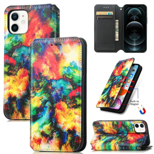 iPhone 12 mini Colorful Magnetic Horizontal Flip PU Leather Case with Holder & Card Slot & Wallet  - Colorful Cloud