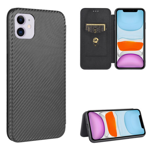 iPhone 12 mini Carbon Fiber Texture Horizontal Flip TPU + PC + PU Leather Case with Card Slot - Black
