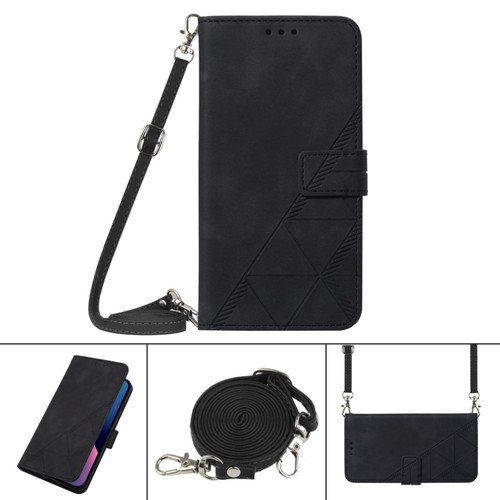iPhone 12 mini Crossbody 3D Embossed Flip Leather Phone Case  - Black