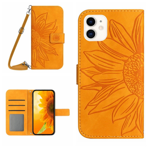 iPhone 12 mini Skin Feel Sun Flower Pattern Flip Leather Phone Case with Lanyard - Yellow