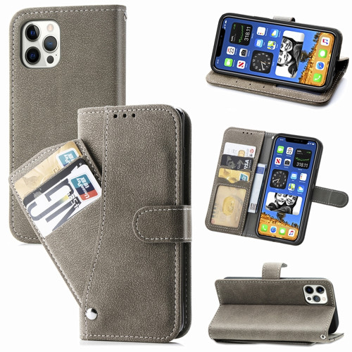 iPhone 12 mini Rotary Card Matte PU Leather Case with Card Slots & Photo Frame & Holder  - Grey
