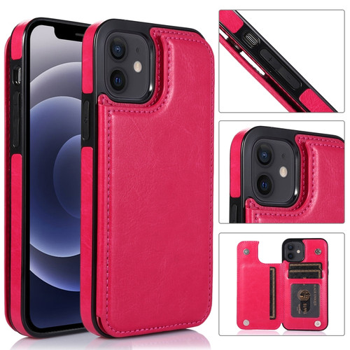 iPhone 12 mini Shockproof PU + TPU Leather Case with Card Slots & Holder & Photo Frame & Wallet  - Rose Red