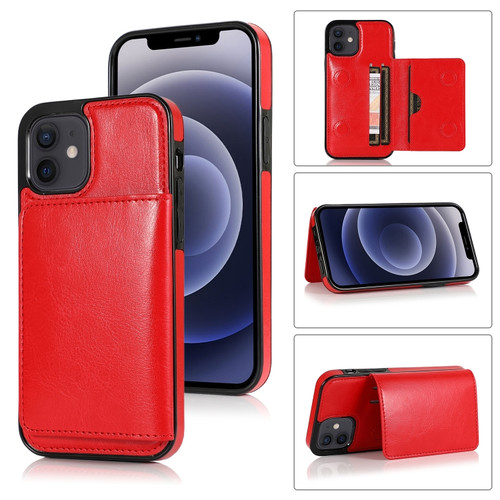 iPhone 12 mini Shockproof PU + TPU Protective Case with Card Slots & Holder  - Red