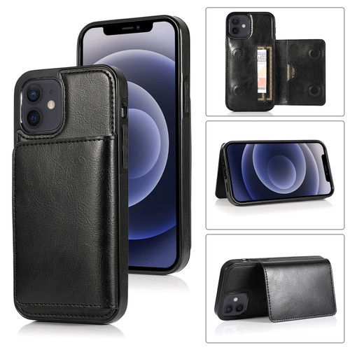 iPhone 12 mini Shockproof PU + TPU Protective Case with Card Slots & Holder  - Black