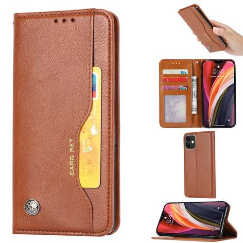 iPhone 12 mini Knead Skin Texture Horizontal Flip Leather Case with Photo Frame & Holder & Card Slots & Wallet - Brown