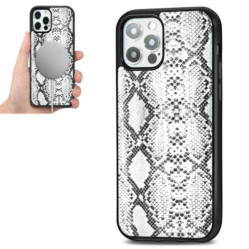 iPhone 12 mini Python Texture Embossing Magnetic PU + TPU Protective Magsafe Case  - White