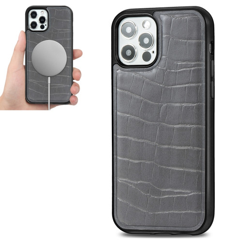 iPhone 12 mini Crocodile Texture Embossing Magnetic PU + TPU Protective Magsafe Case  - Grey