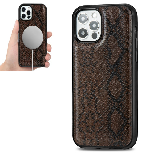 iPhone 12 mini Python Texture Embossing Magnetic PU + TPU Protective Magsafe Case  - Brown
