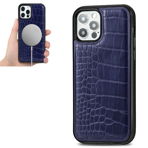 iPhone 12 mini Crocodile Texture Embossing Magnetic PU + TPU Protective Magsafe Case  - Blue