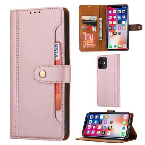 iPhone 12 mini Calf Texture Double Fold Clasp Horizontal Flip Leather Case with Photo Frame & Holder & Card Slots & Wallet  - Rose gold