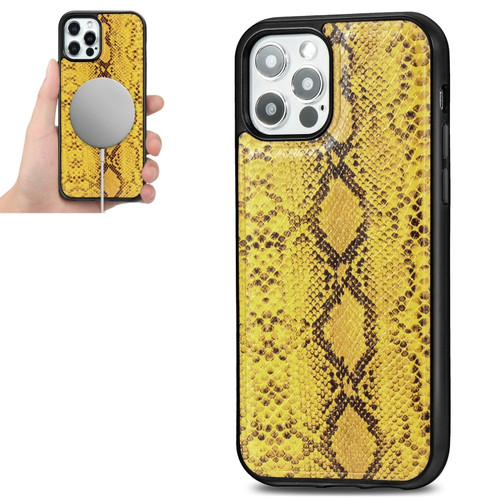 iPhone 12 mini Python Texture Embossing Magnetic PU + TPU Protective Magsafe Case  - Yellow