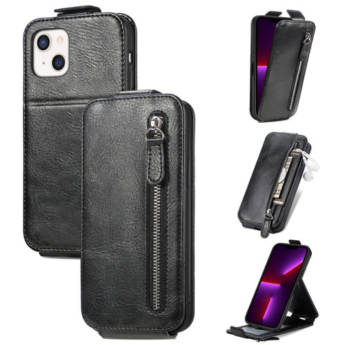 iPhone 12 mini Zipper Wallet Vertical Flip Leather Phone Case  - Black