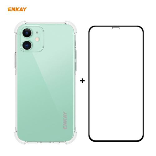 iPhone 12 mini Hat-Prince ENKAY 2 in 1 Clear TPU Soft Case Shockproof Cover + 0.26mm 9H 2.5D Full Glue Full Coverage Tempered Glass Protector Film