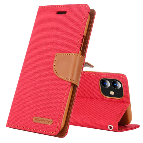 iPhone 12 mini GOOSPERY CANVAS DIARY Cross Texture Horizontal Flip Leather Case with Card Slots & Wallet & Holder - Red