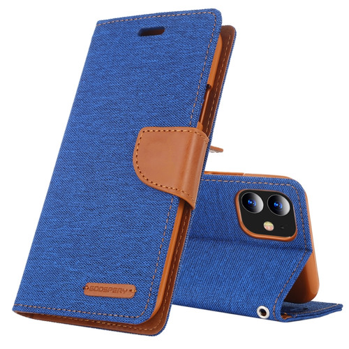 iPhone 12 mini GOOSPERY CANVAS DIARY Cross Texture Horizontal Flip Leather Case with Card Slots & Wallet & Holder - Blue