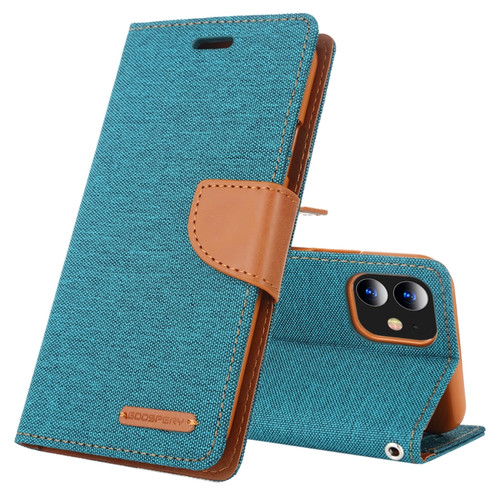 iPhone 12 mini GOOSPERY CANVAS DIARY Cross Texture Horizontal Flip Leather Case with Card Slots & Wallet & Holder - Green