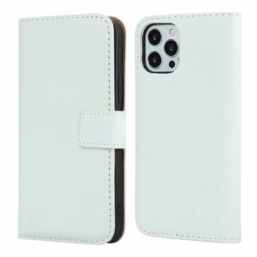 iPhone 12 mini Plain Texture Cowhide Leather Horizontal Flip Case with Magnetic Clasp & Holder & Card Slots & Wallet  - White