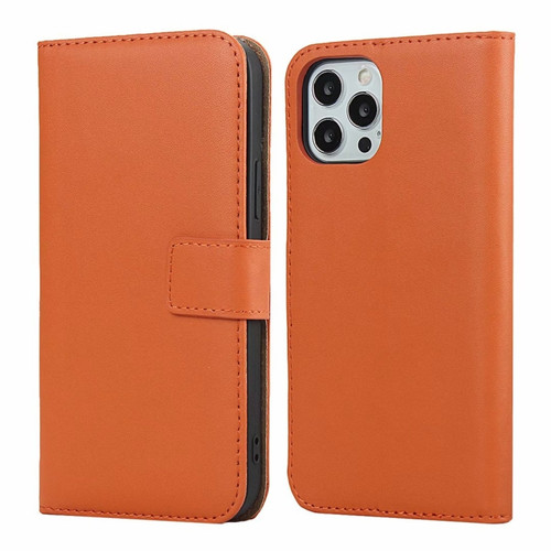 iPhone 12 mini Plain Texture Cowhide Leather Horizontal Flip Case with Magnetic Clasp & Holder & Card Slots & Wallet  - Orange