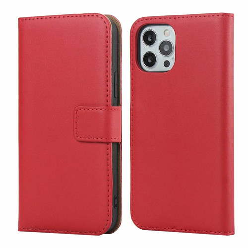 iPhone 12 mini Plain Texture Cowhide Leather Horizontal Flip Case with Magnetic Clasp & Holder & Card Slots & Wallet  - Red