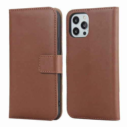 iPhone 12 mini Plain Texture Cowhide Leather Horizontal Flip Case with Magnetic Clasp & Holder & Card Slots & Wallet  - Brown