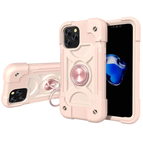 iPhone 12 mini Shockproof Silicone + PC Protective Case with Dual-Ring Holder  - Rose Gold