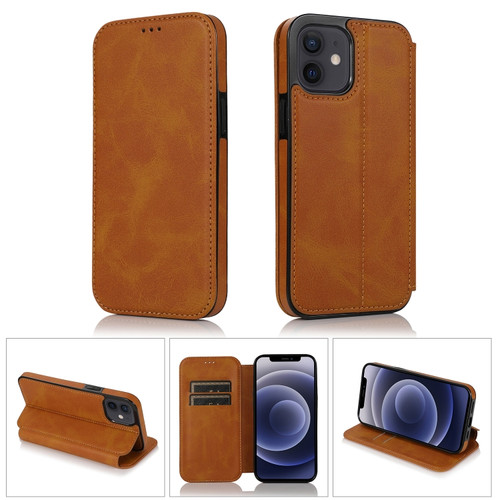iPhone 12 mini Strong Magnetic Closure PU + TPU Leather Case with Card Slots & Holder  - Khaki