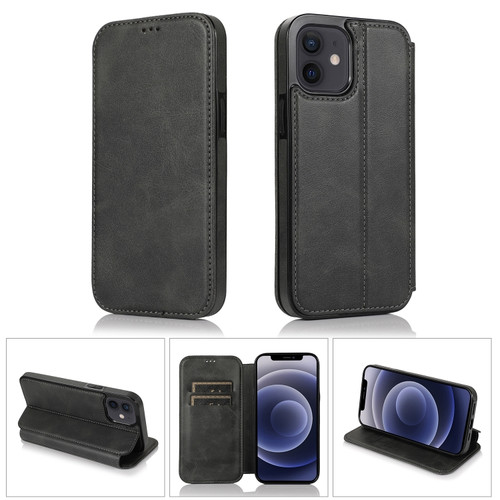 iPhone 12 mini Strong Magnetic Closure PU + TPU Leather Case with Card Slots & Holder  - Black