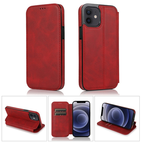 iPhone 12 mini Strong Magnetic Closure PU + TPU Leather Case with Card Slots & Holder  - Red