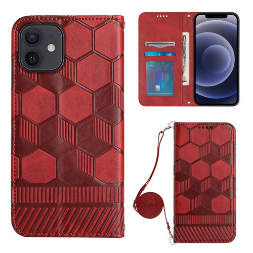 iPhone 12 mini Crossbody Football Texture Magnetic PU Phone Case  - Red