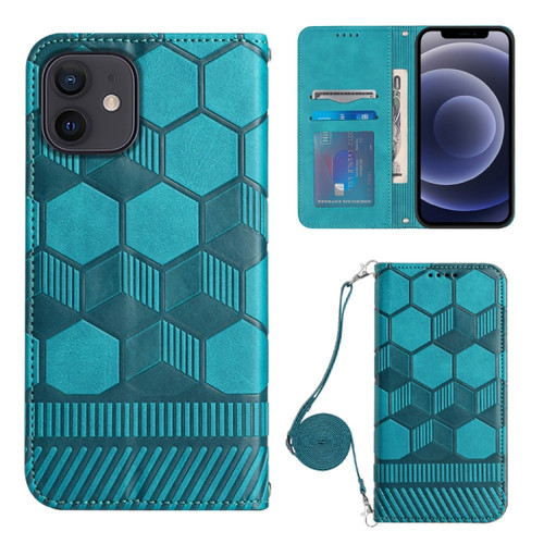 iPhone 12 mini Crossbody Football Texture Magnetic PU Phone Case  - Light Blue