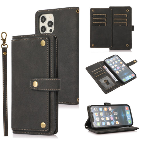 iPhone 12 mini PU + TPU Horizontal Flip Leather Case with Holder & Card Slot & Wallet & Lanyard  - Black
