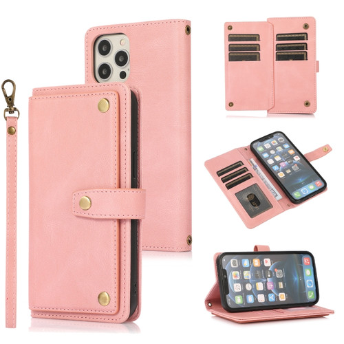iPhone 12 mini PU + TPU Horizontal Flip Leather Case with Holder & Card Slot & Wallet & Lanyard  - Pink