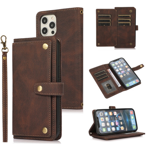 iPhone 12 mini PU + TPU Horizontal Flip Leather Case with Holder & Card Slot & Wallet & Lanyard  - Brown