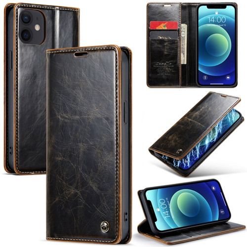 iPhone 12 mini CaseMe 003 Crazy Horse Texture Leather Phone Case - Coffee