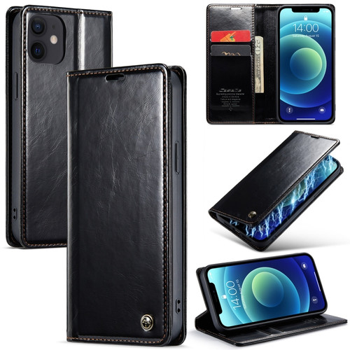 iPhone 12 mini CaseMe 003 Crazy Horse Texture Leather Phone Case - Black