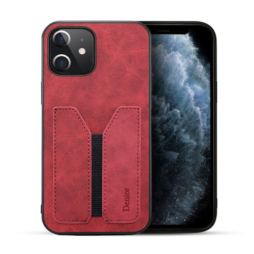 iPhone 12 mini Denior DV Elastic Card PU Back Cover Phone Case - Red