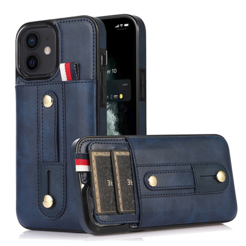 iPhone 12 mini Wristband Kickstand Wallet Leather Phone Case  - Blue