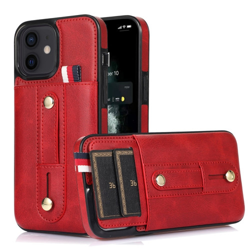 iPhone 12 mini Wristband Kickstand Wallet Leather Phone Case  - Red