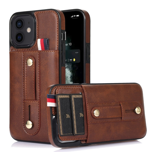 iPhone 12 mini Wristband Kickstand Wallet Leather Phone Case  - Brown