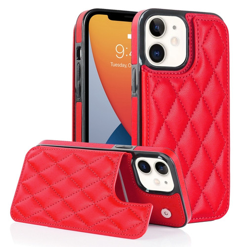 iPhone 12 mini Double Buckle Rhombic PU Leather Phone Case - Red