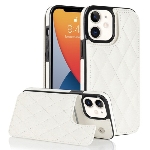 iPhone 12 mini Double Buckle Rhombic PU Leather Phone Case - White