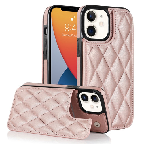 iPhone 12 mini Double Buckle Rhombic PU Leather Phone Case - Rose Gold