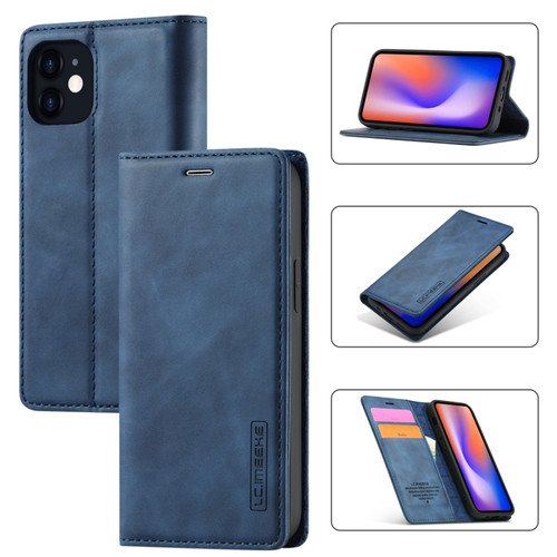 iPhone 12 mini LC.IMEEKE Strong Magnetism Ultra-thin Horizontal Flip Shockproof Matte TPU + PU Leather Case with Holder & Card Slots & Wallet  - Blue