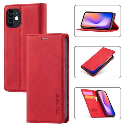 iPhone 12 mini LC.IMEEKE Strong Magnetism Ultra-thin Horizontal Flip Shockproof Matte TPU + PU Leather Case with Holder & Card Slots & Wallet  - Red