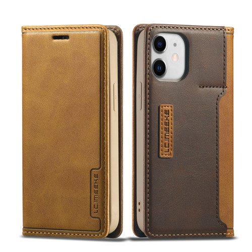 iPhone 12 mini LC.IMEEKE LC-001 Series PU + TPU Color Matching Frosted Horizontal Flip Leather Case with Holder & Card Slot - Brown