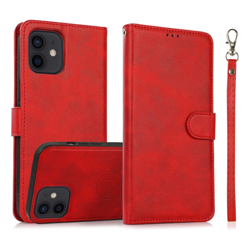 iPhone 12 mini Calf Texture 2 in 1 Detachable Magnetic Back Cover Horizontal Flip Leather Case with Holder & Card Slots & Wallet & Photo Frame  - Red